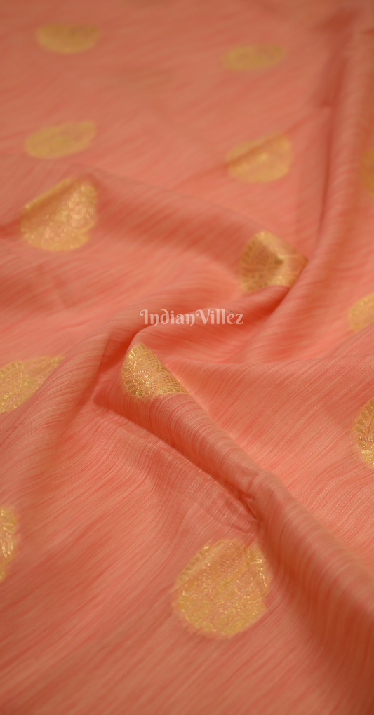 Peach  Yellow Pure Multicoloured Linen Banarasi Saree