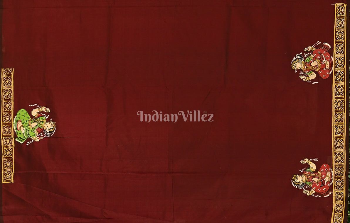 Maroon Elephant & Shringar Ras Pattachitra Saree 