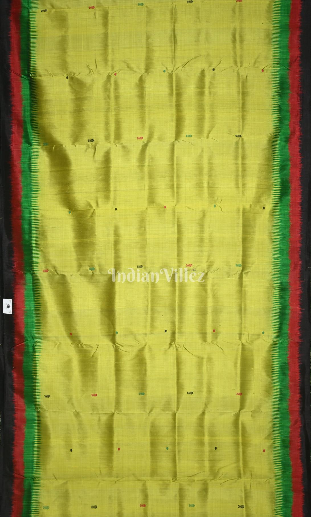 Mehendi Green Red Fish Motif Odisha Ikat Contemporary Silk Saree