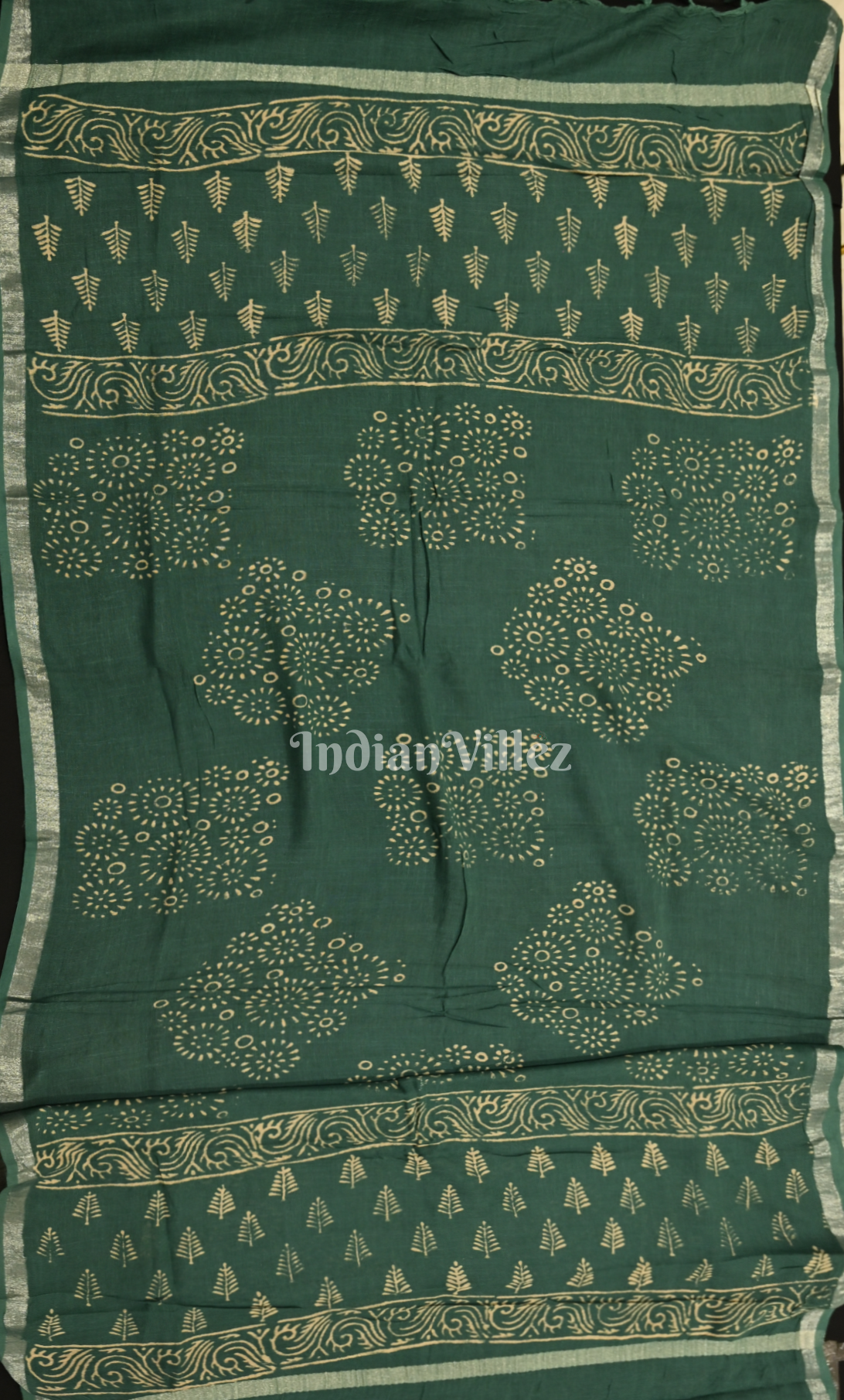 Teal Green Block Printed Cotton Suit Sets 