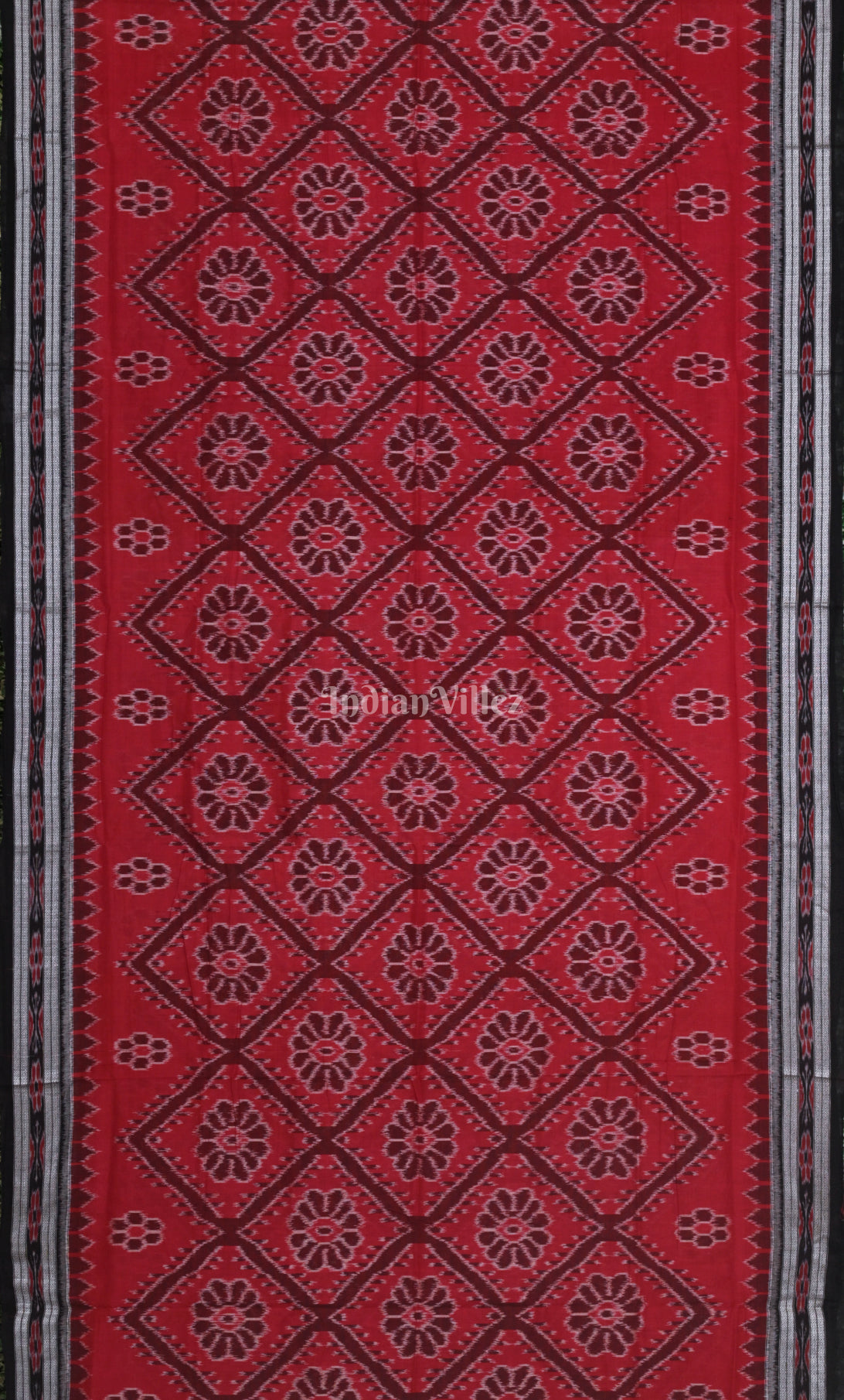 Red Black Bada Phula Odisha Ikat Maniabandha Cotton Saree