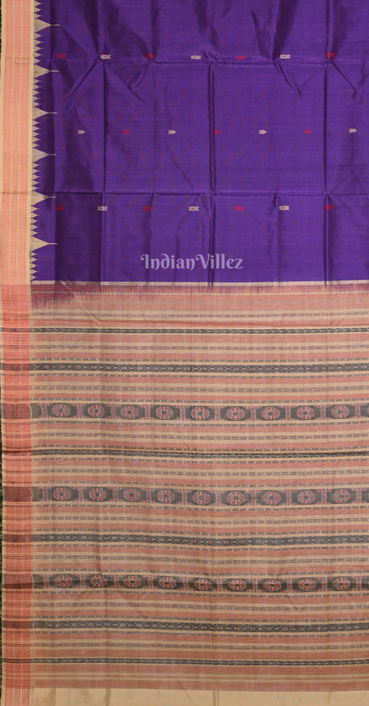 Purple Beige Sambalpuri Phoda Kumbha Tussar Silk Saree with Sarabandha Anchal 