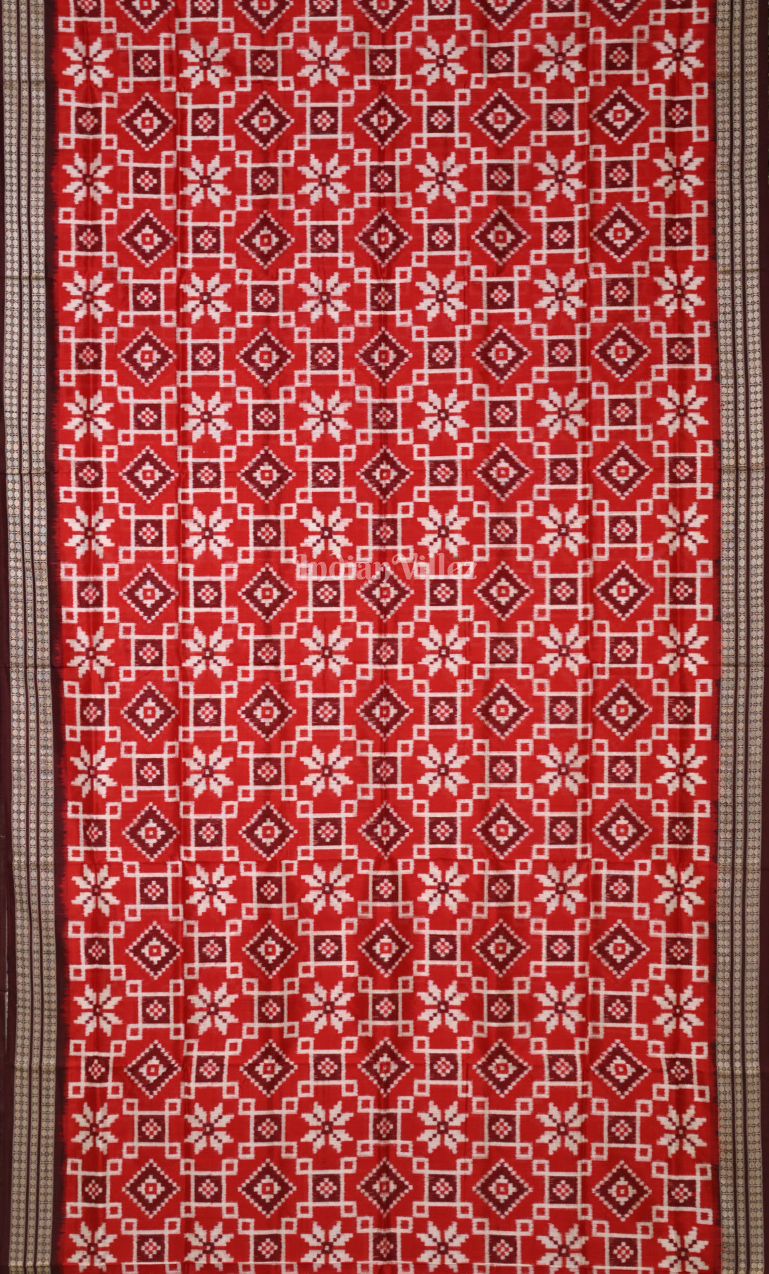 Red Marron Telia Rumal Odisha Ikat Sambalpuri Silk Saree