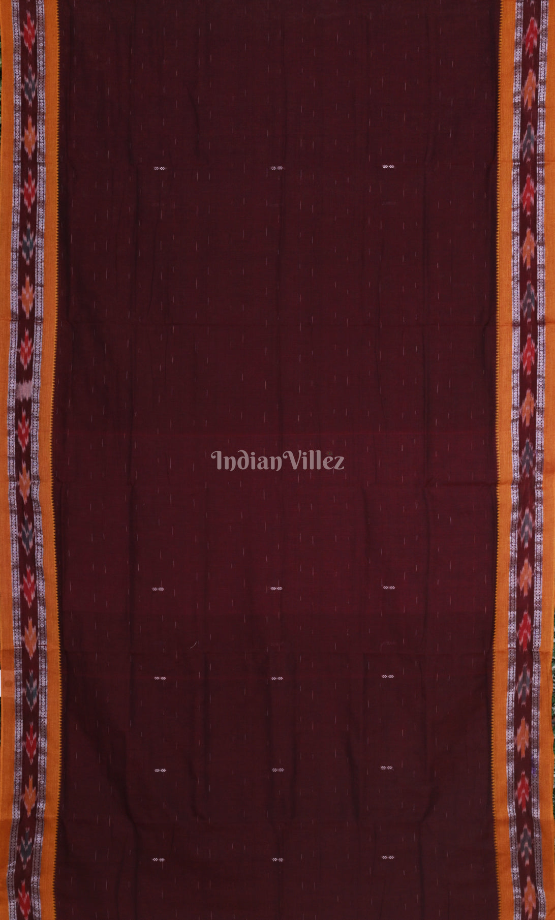Maroon Brown Odisha Ikat Maniabandha Cotton Saree 