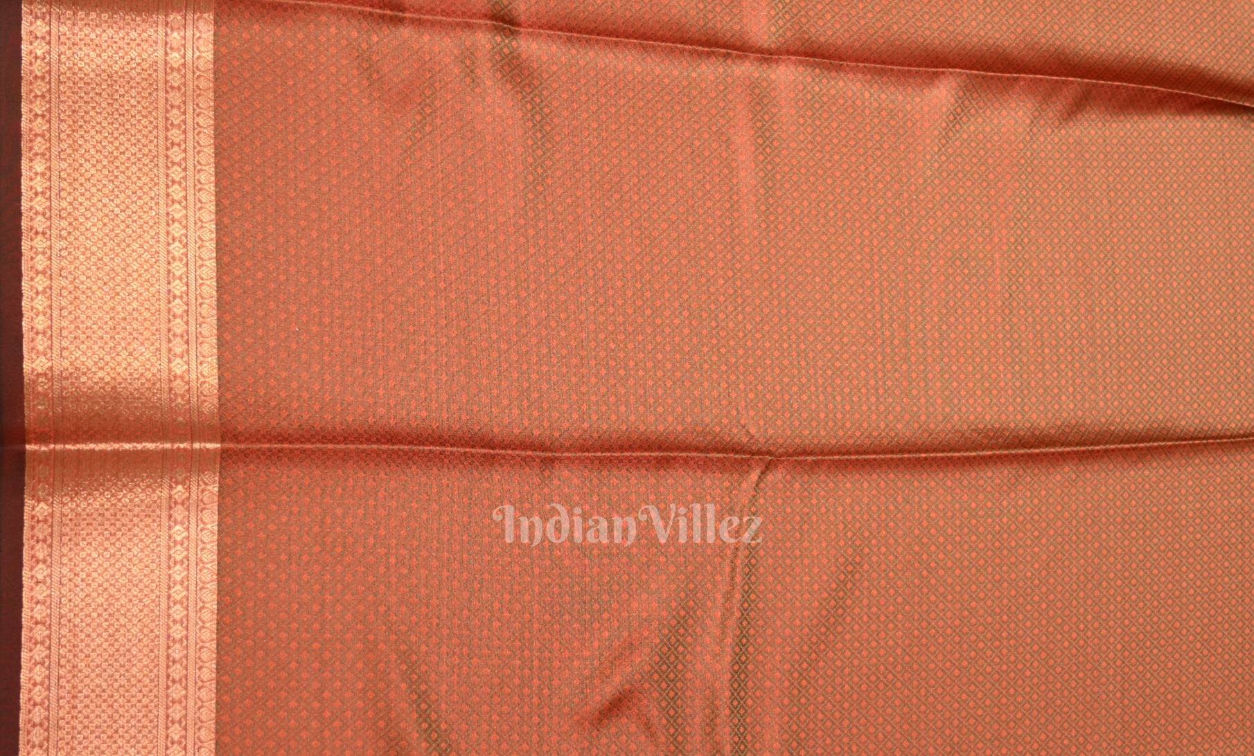 Rust Gold Dual Tone Floral Tanchoi Silk Banrasi Saree 