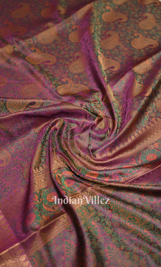 Purple Dual Tone Tanchoi Silk Banrasi Saree 