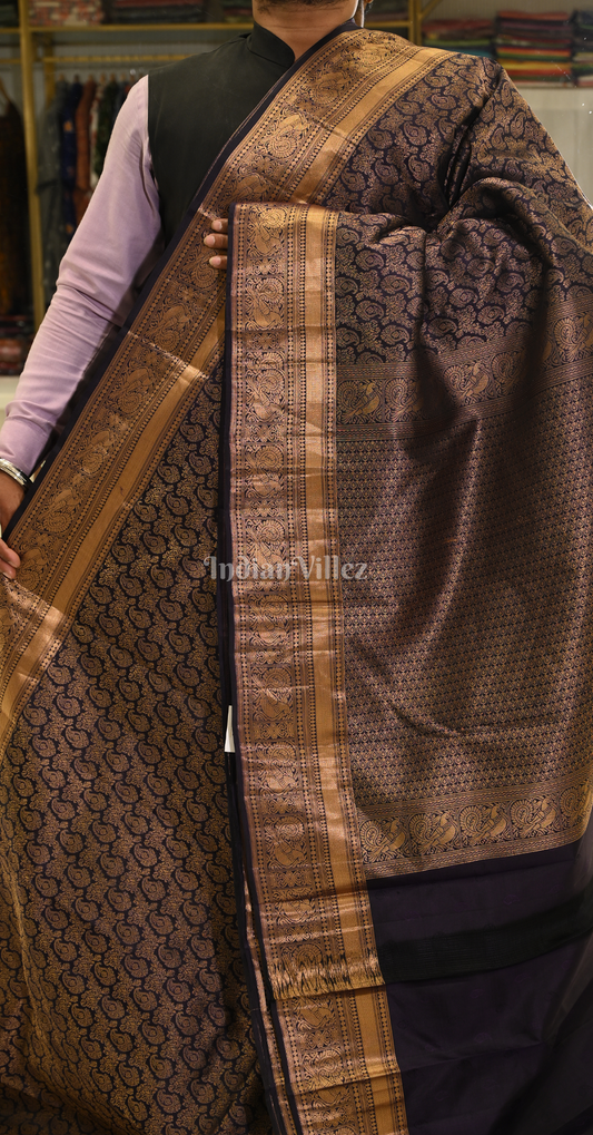 Navy Blue Paisley Brocade Pure Kanjivaram Silk Saree
