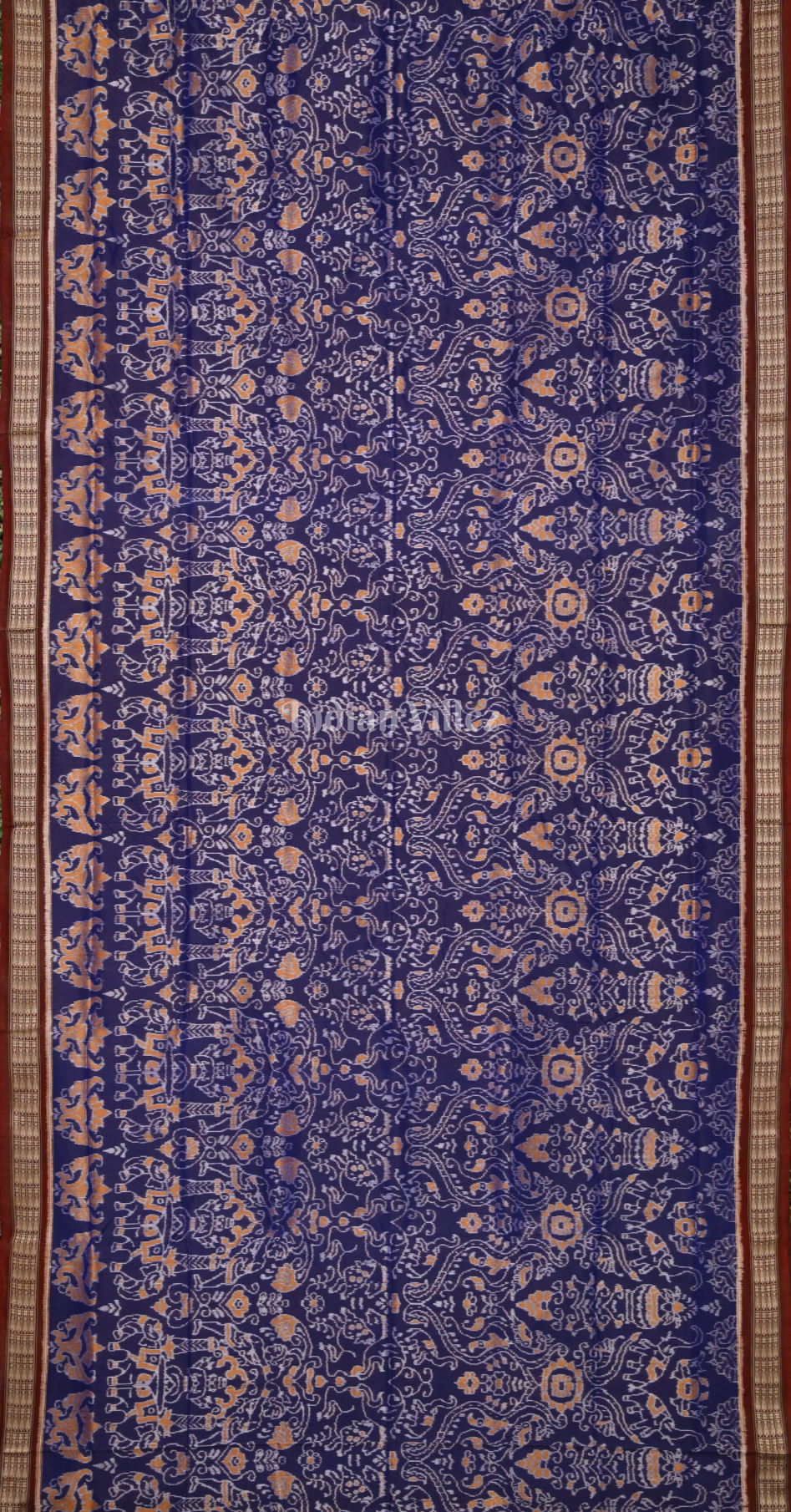 Blue Maroon Flower Design Odisha Ikat Sambalpuri Silk Saree