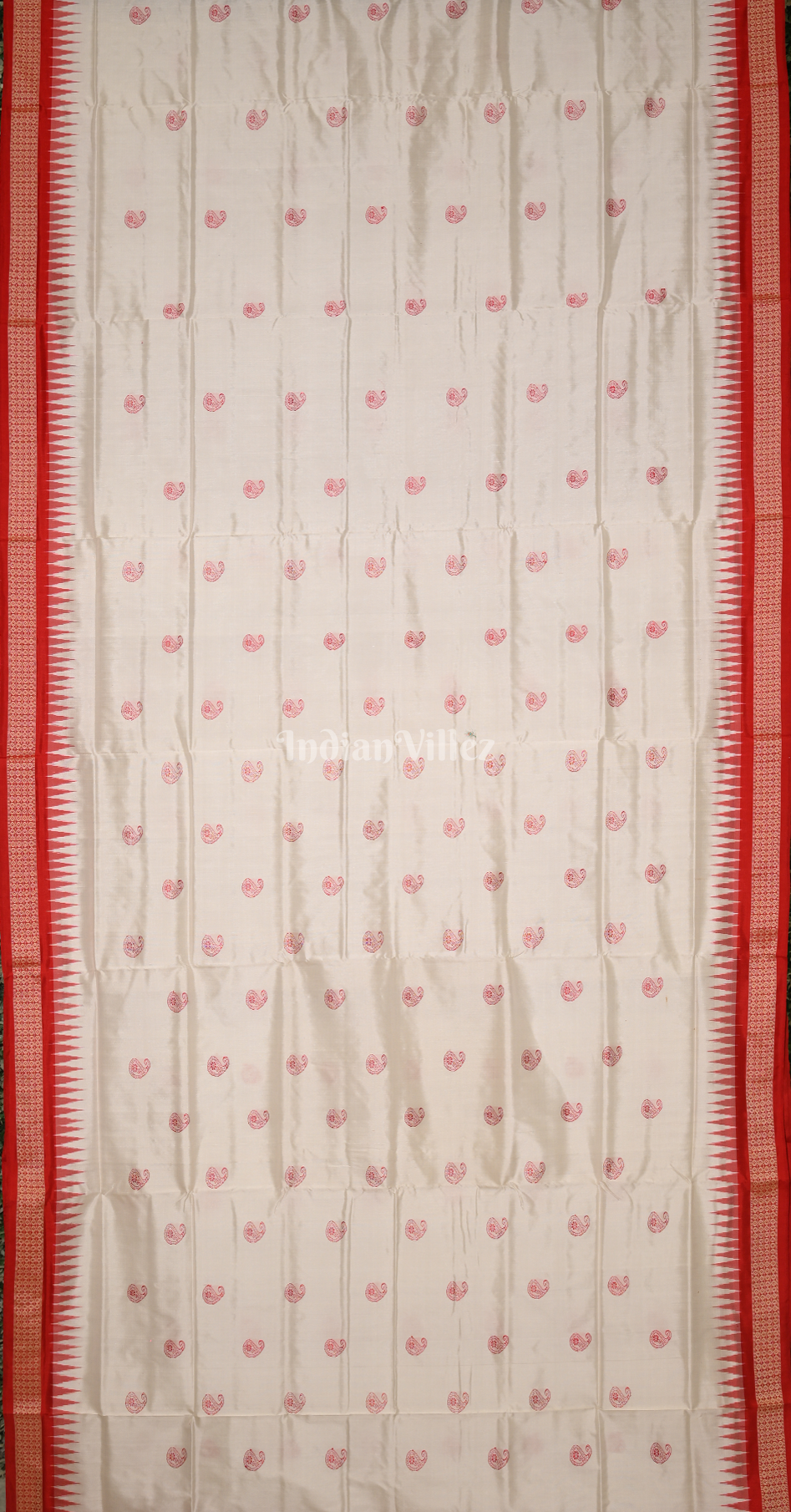 White Red  Paisley Odisha Ikat Bomkai Sambalpuri Silk Saree