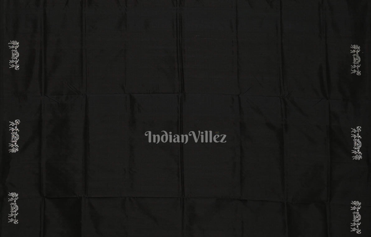 Green Black Tribal Doli Sawari Odisha Ikat Bomkai Sambalpuri Silk Saree