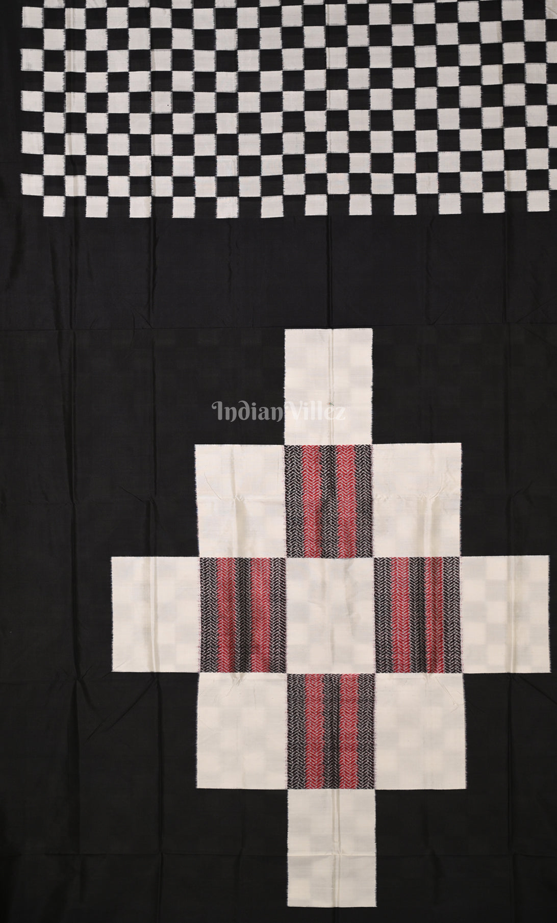 White Black Pasapali Odisha Ikat Contemporary Designer Silk Saree 