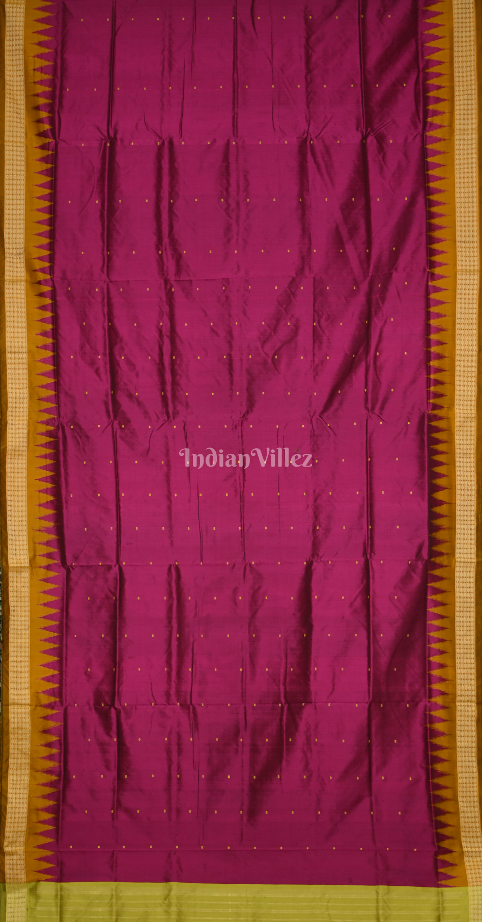 Magenta Pink Olive Green Buti Design Odisha Ikat Bomkai Sambalpuri Silk Saree