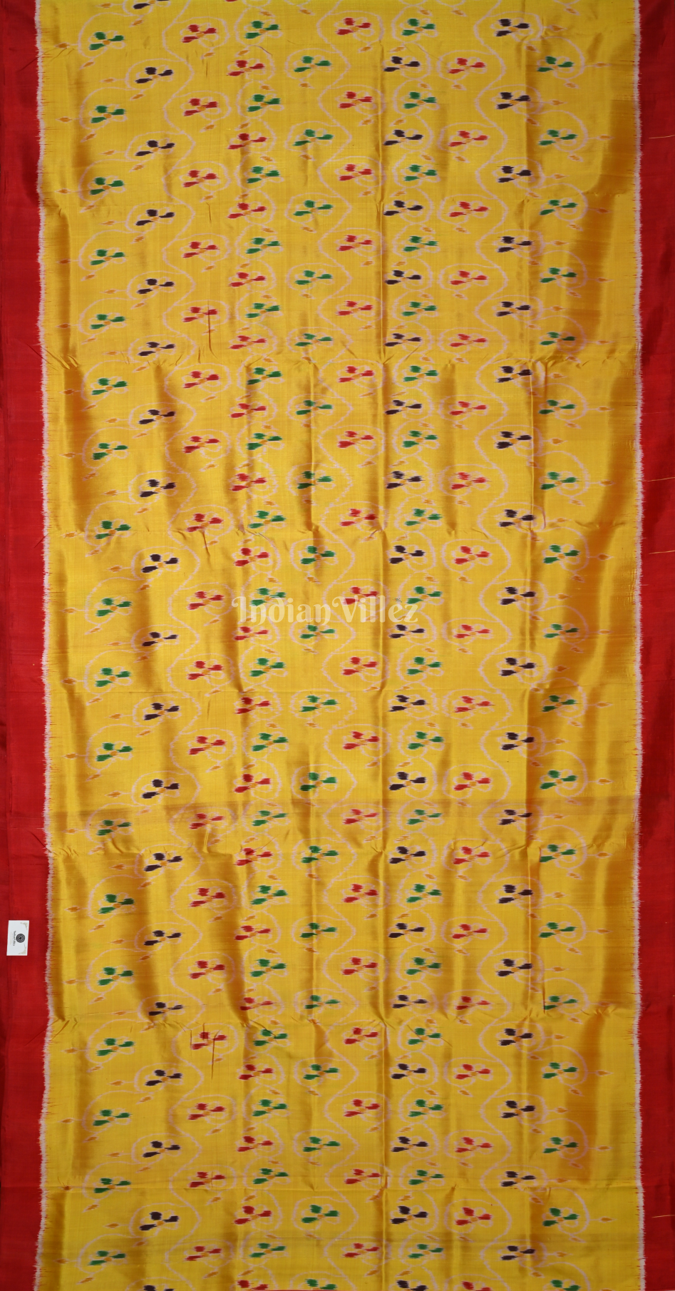 Yellow Red Tribal Theme Odisha Ikat Contemporary Designer Silk Saree with  Siminoi Anchal