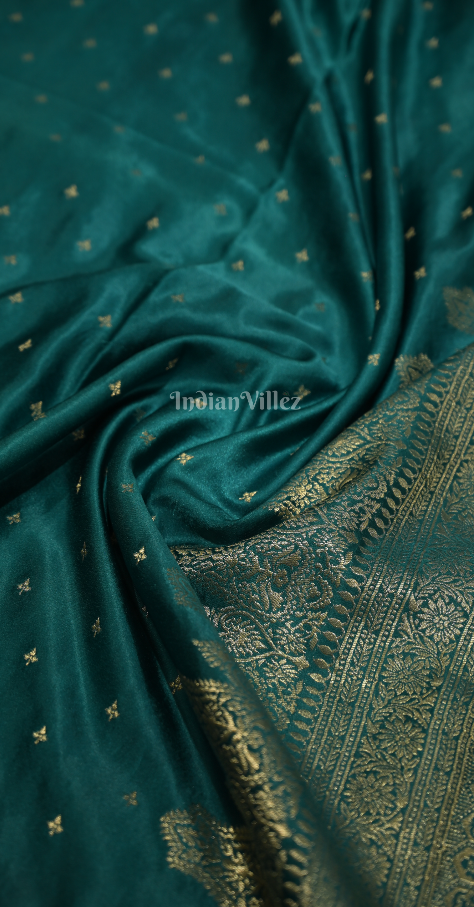 Peacock Green Satin Silk Banarasi Saree With Brocade Blouse 