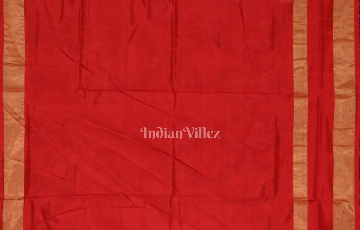  Grey Red Pochampally Ikat Silk Saree 