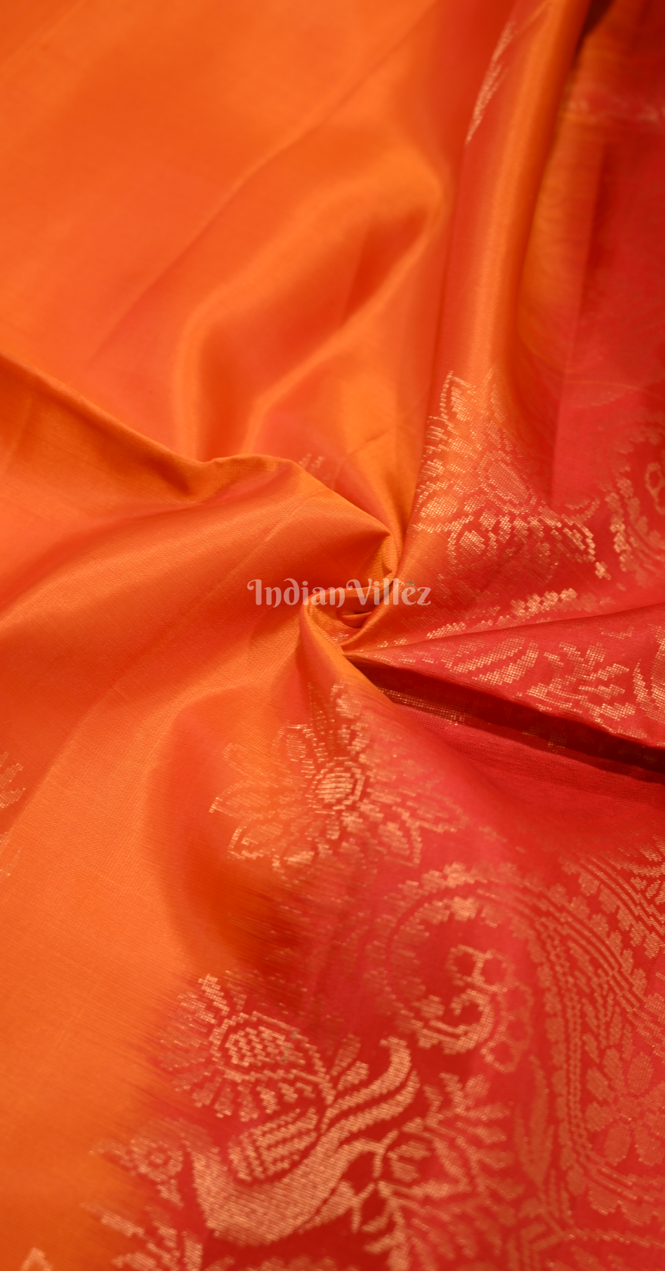 Orange Red Golden Zari Pure Kanjivaram Soft Silk Saree 