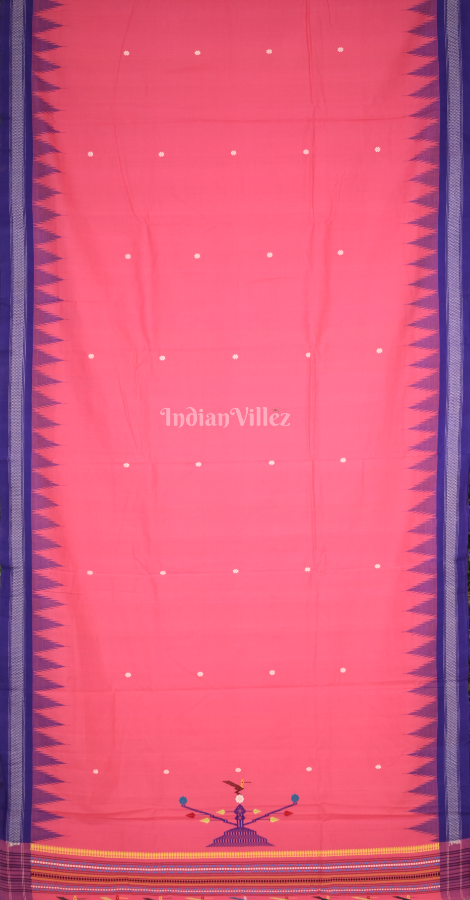 Pink Blue Border Ganjam Bomkai Cotton Saree 