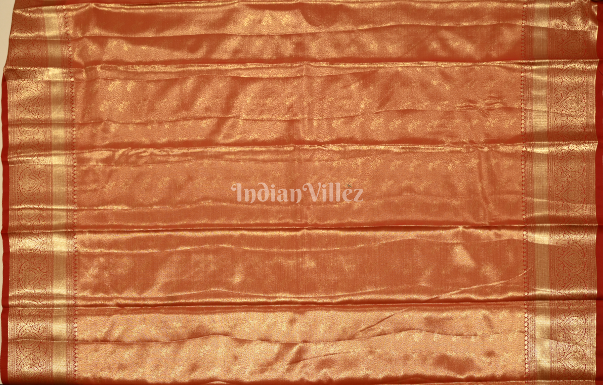 Red Golden  Dual Tone Pure Kanjivaram Tissue Silk Saree 