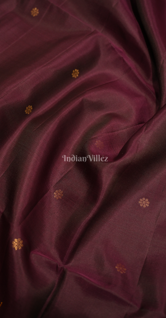 Purple  Wine Gold Zari Pure Kanjivaram Soft Silk Saree