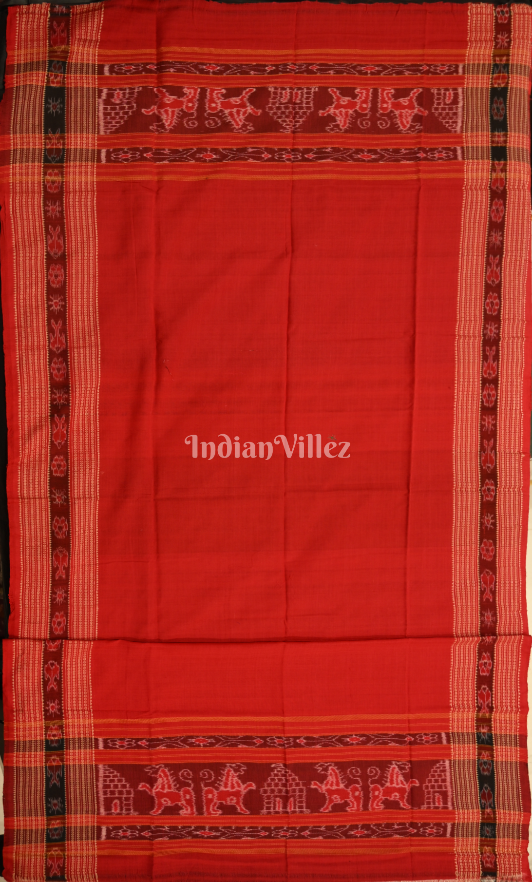 Navy Blue Red Odisha Ikat Sambalpuri Dress Set & Dupatta 