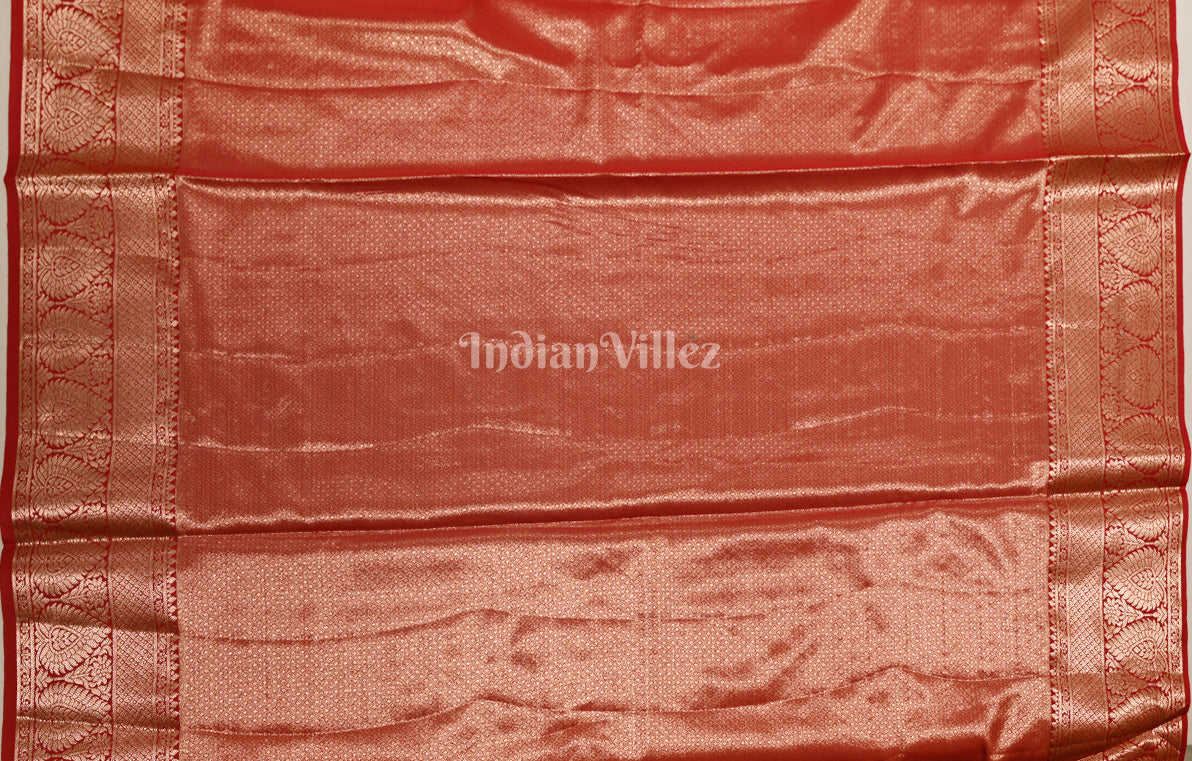 Exclusive Bridal Golden Red Brocade Pure Kanjivaram Tissue Silk Saree 