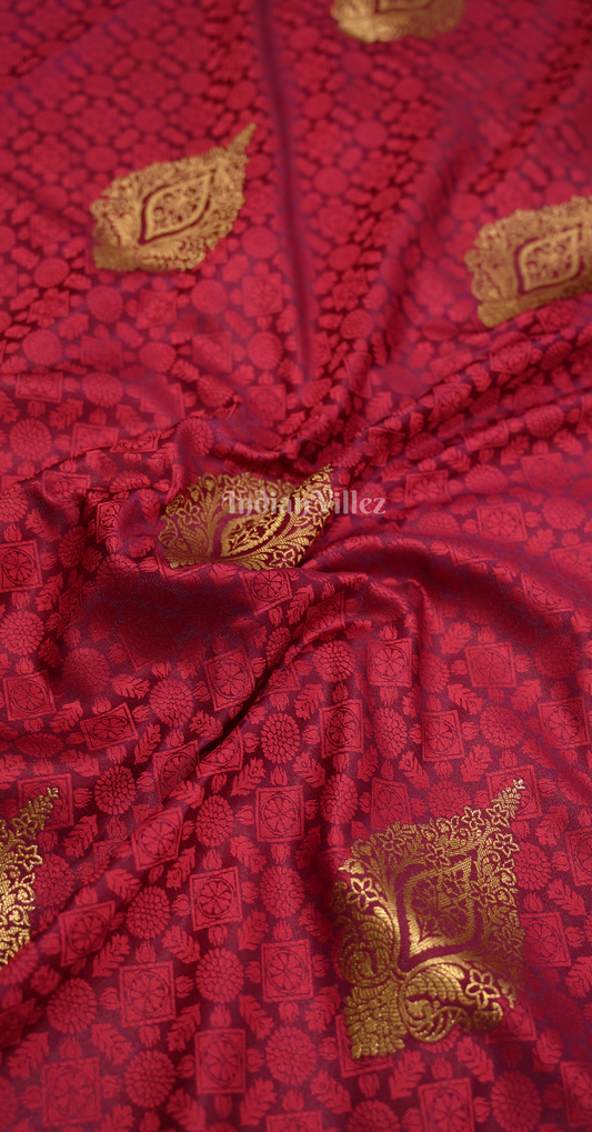 Deep Wine Pure Satin Weaving Silk Saree With Blouse Piece
