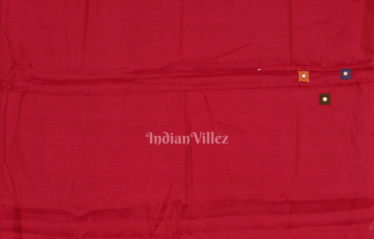 Red Thread Work Hand Embroidery Kutch Work Silk Saree