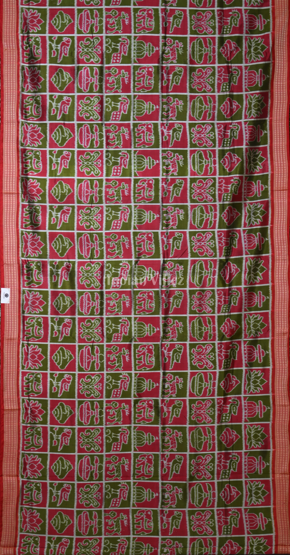 Mehendi Red Maroon Nabakothi Odisha Ikat Sambalpuri Silk Saree 
