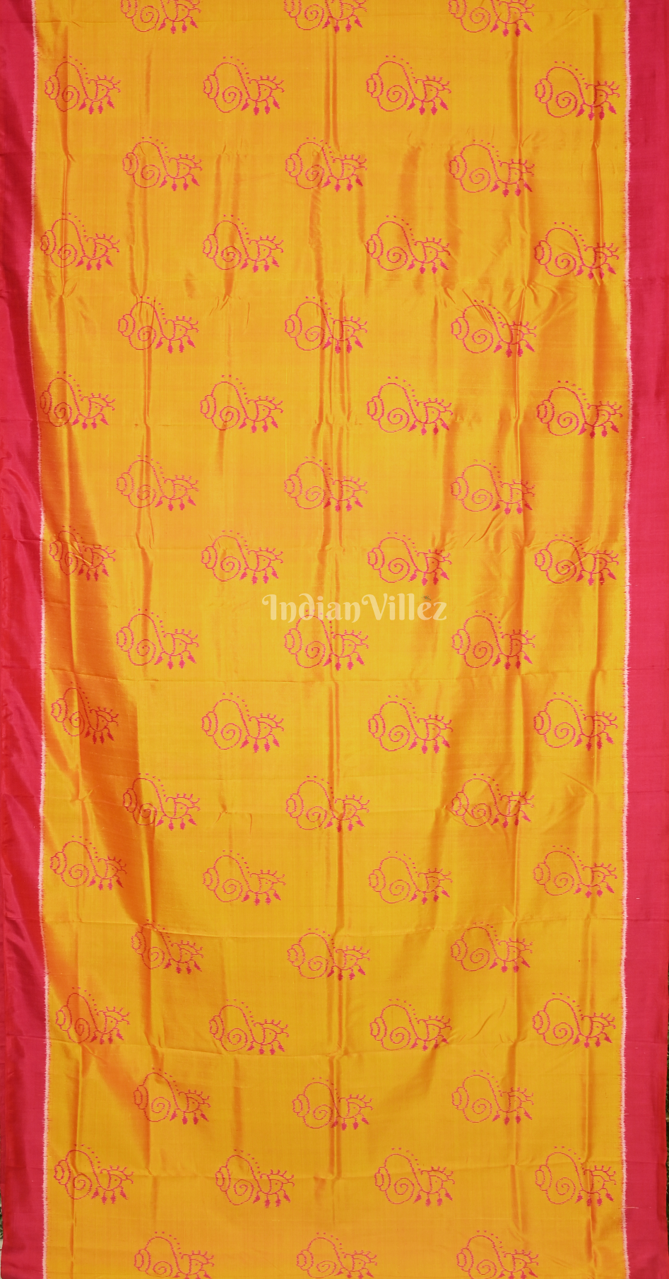 Mustard Yellow Pink Sankha Motif Contemporary Designer Silk Saree