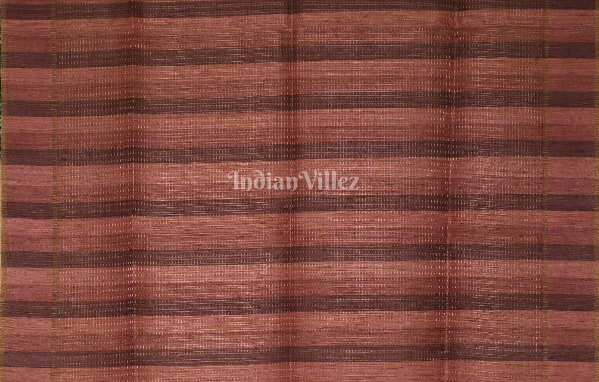 Sandal Maroon Bird Motif Pure Tussar Silk Saree