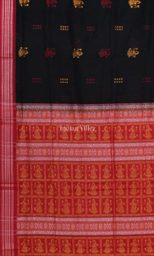 Black Red Doll Theme Odisha Ikat Bomkai Cotton Saree