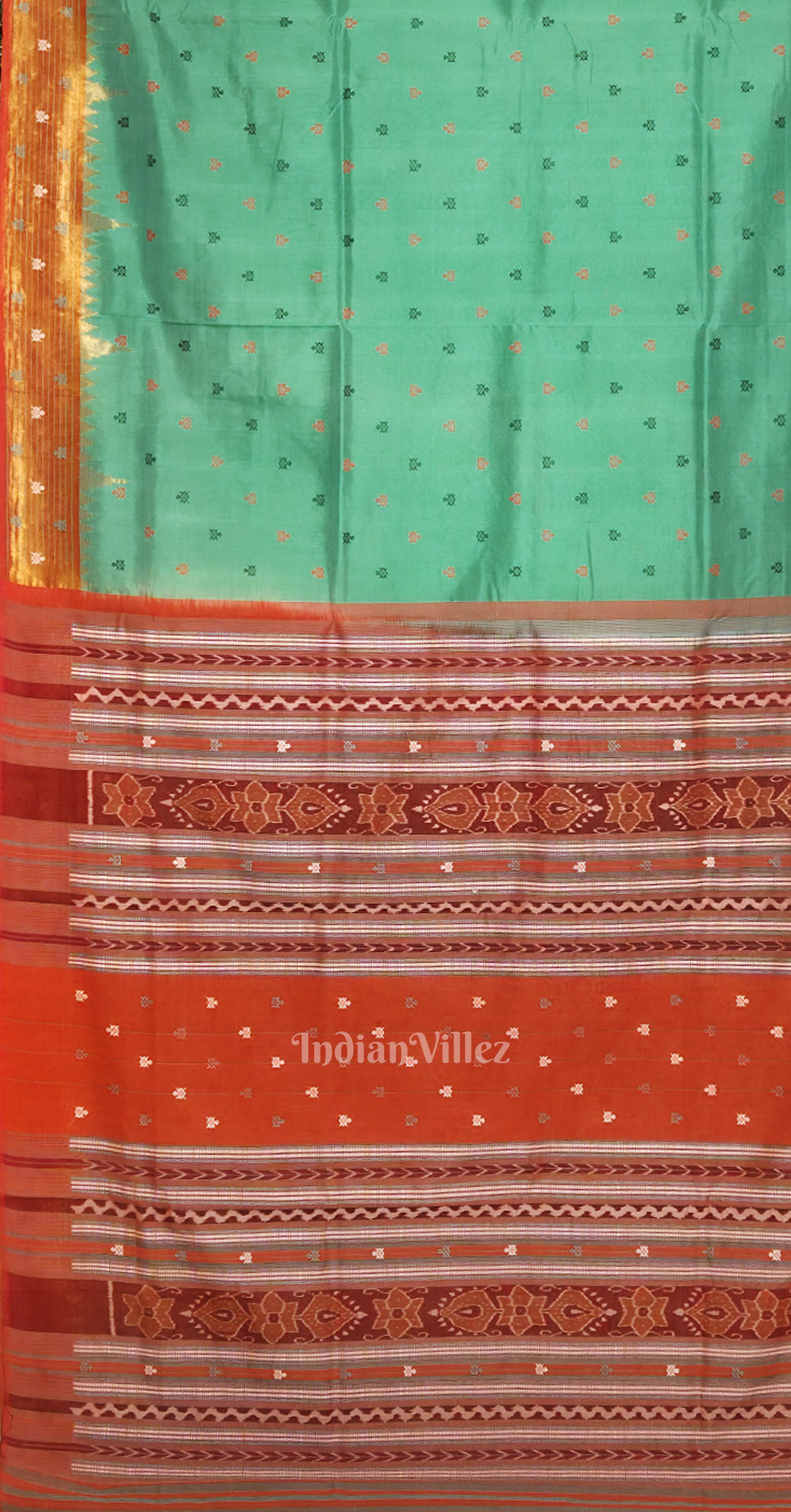Sea Green Red Turtle Motif Odisha Ikat Bomkai Sambalpuri Silk Saree 