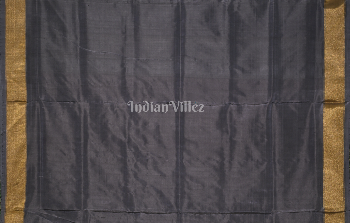 Grey Black Pochampally Ikat Silk Saree 