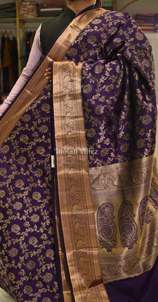 Exclusive Purple Floral Brocade Pure Kanjivaram Silk Saree