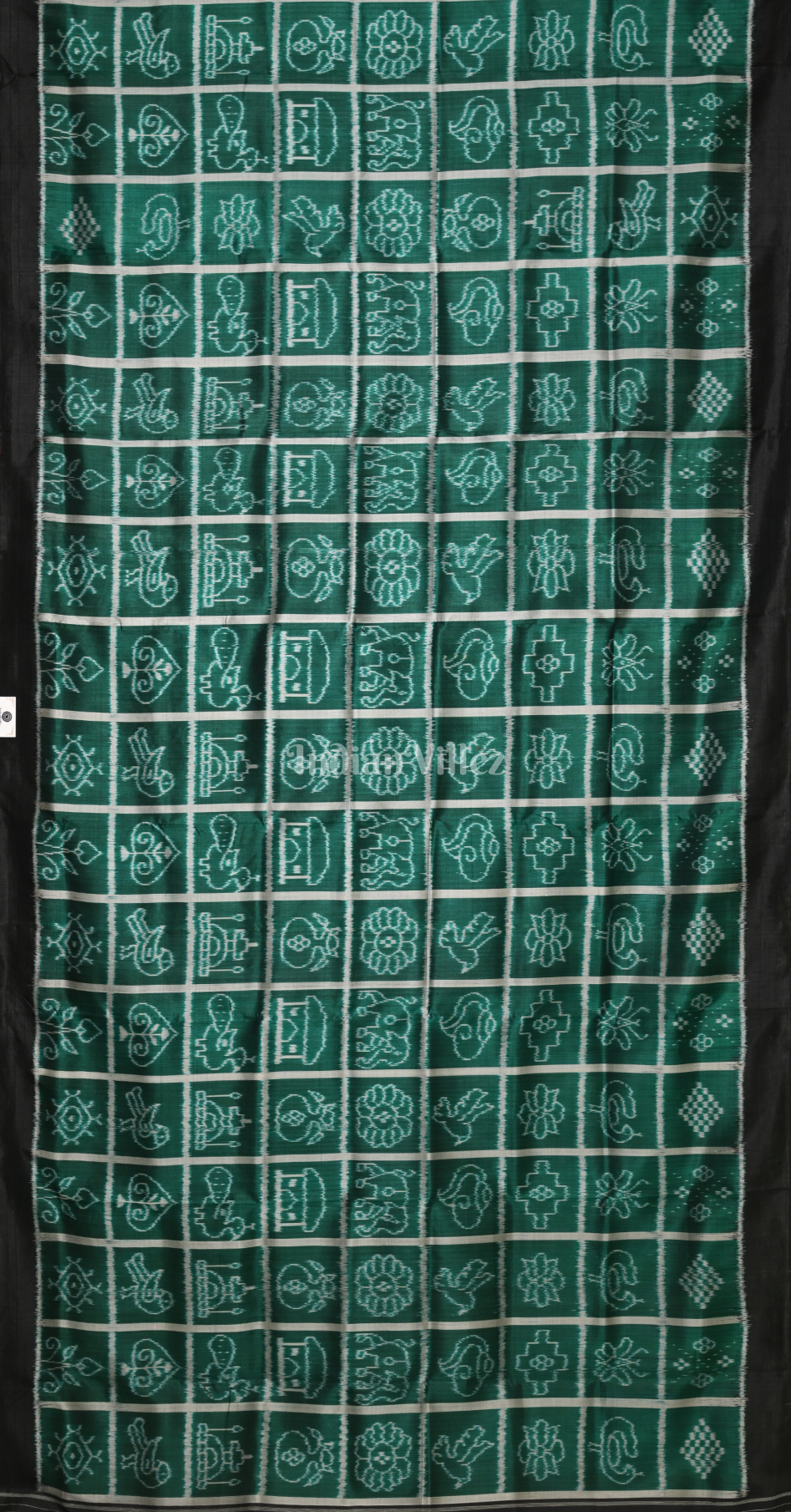 Teal Green Black Nabakothi Designer Contemporary Silk Saree with Jungle Anchal