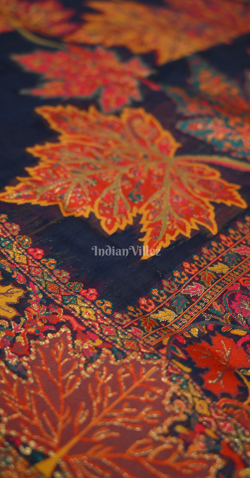 Blue Tree of Life Pure Kashmiri Cotton Pashmina Saree 