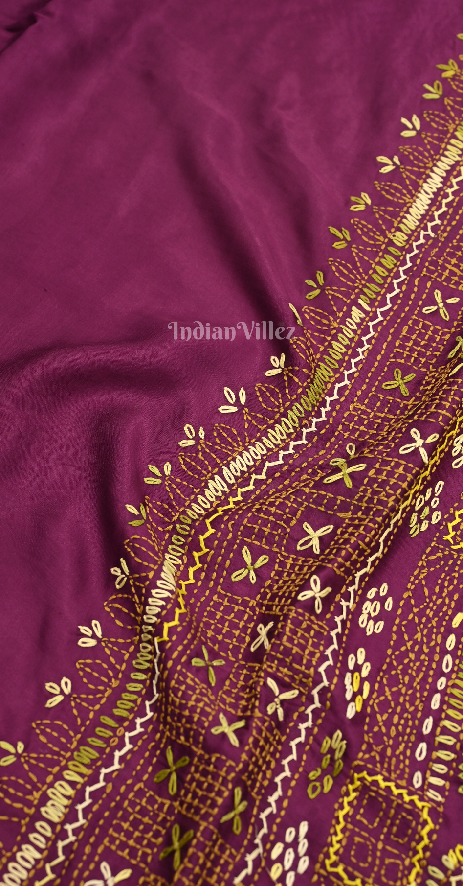 Purple Kutch Embroidery Work Gaji Silk Saree 