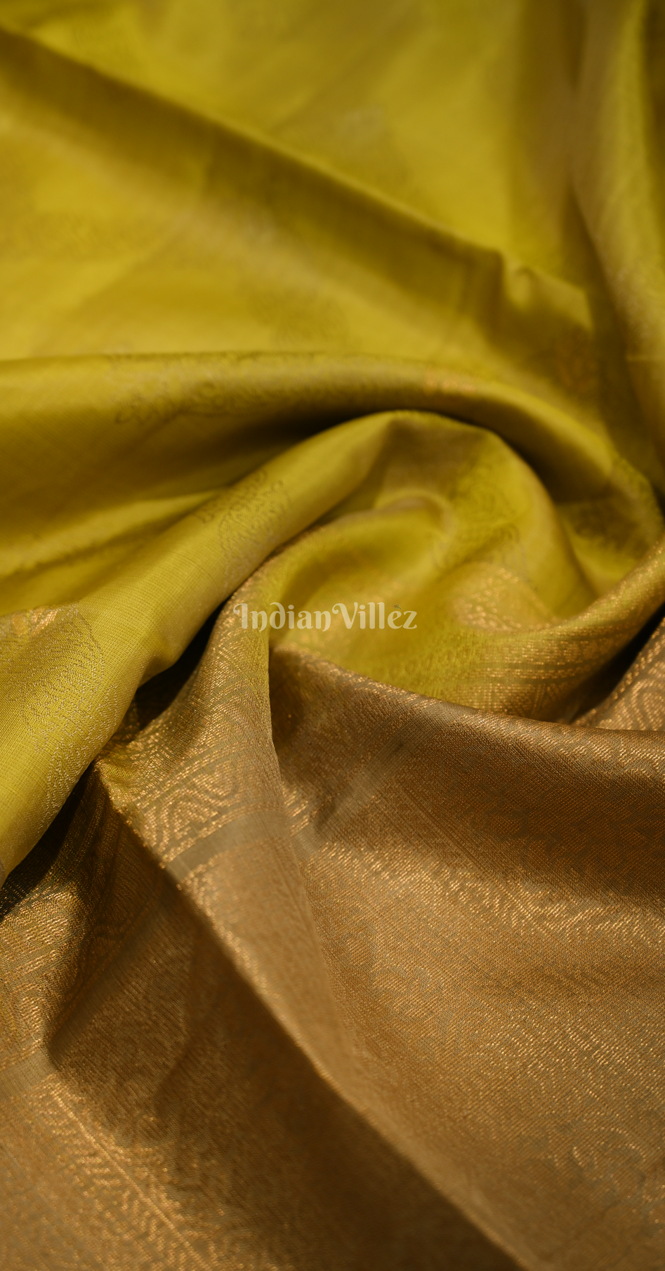 Lime Green Golden Zari Pure Kanjivaram Soft Silk Saree 