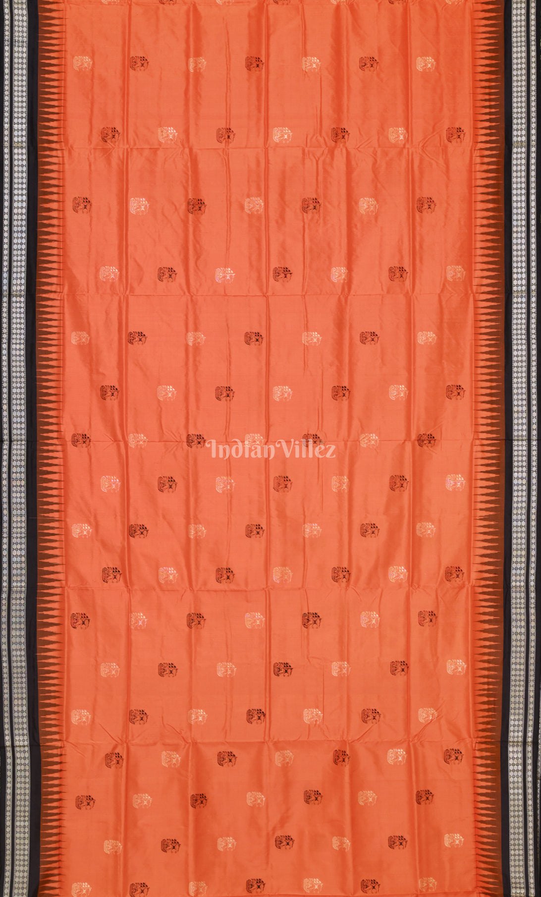 Orange Black Odisha Ikat Bomkai Sambalpuri Silk Saree
