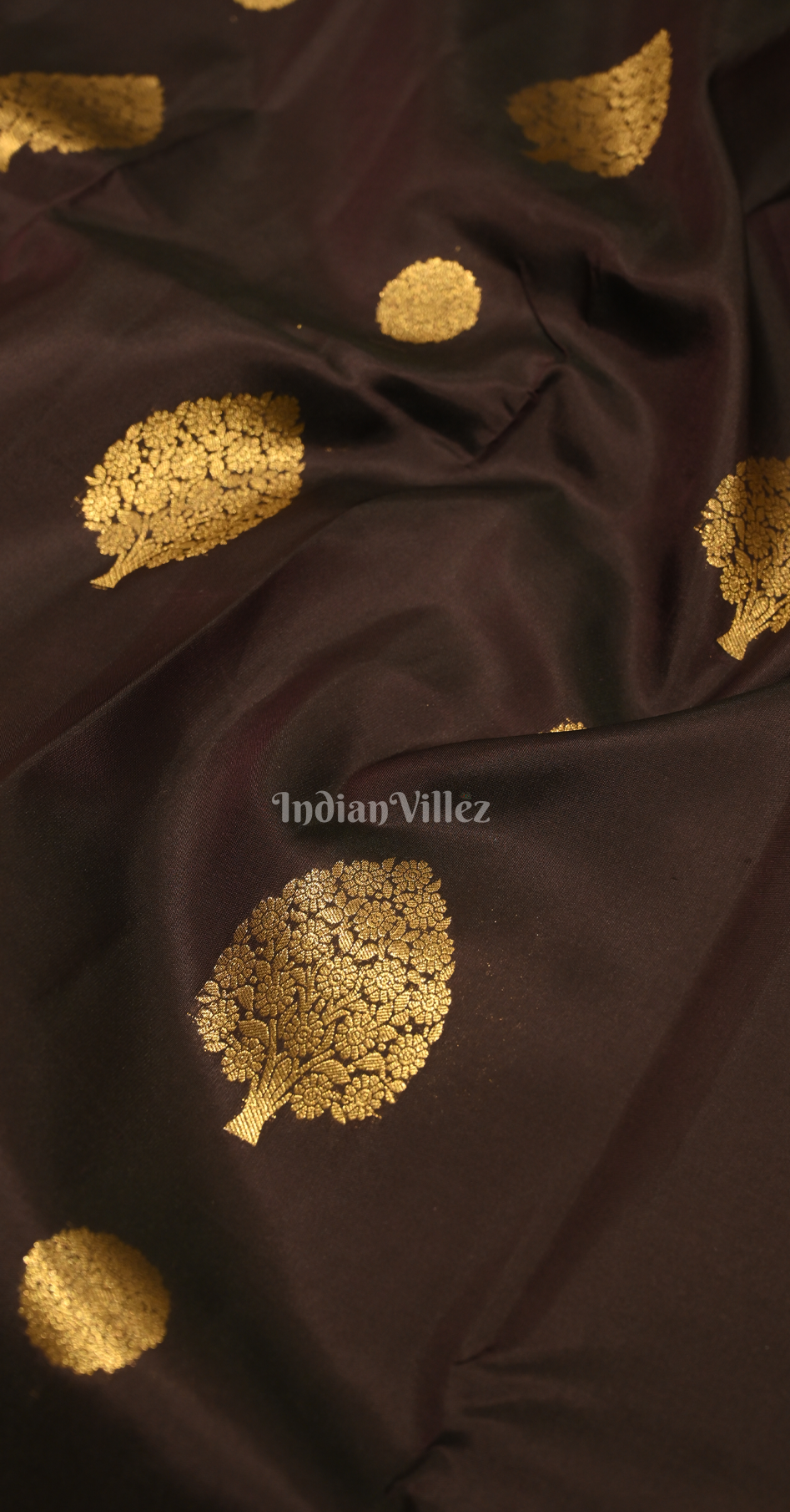  Exclusive Black Golden Leaf Design Brocade Pure Kanjivaram Silk Saree