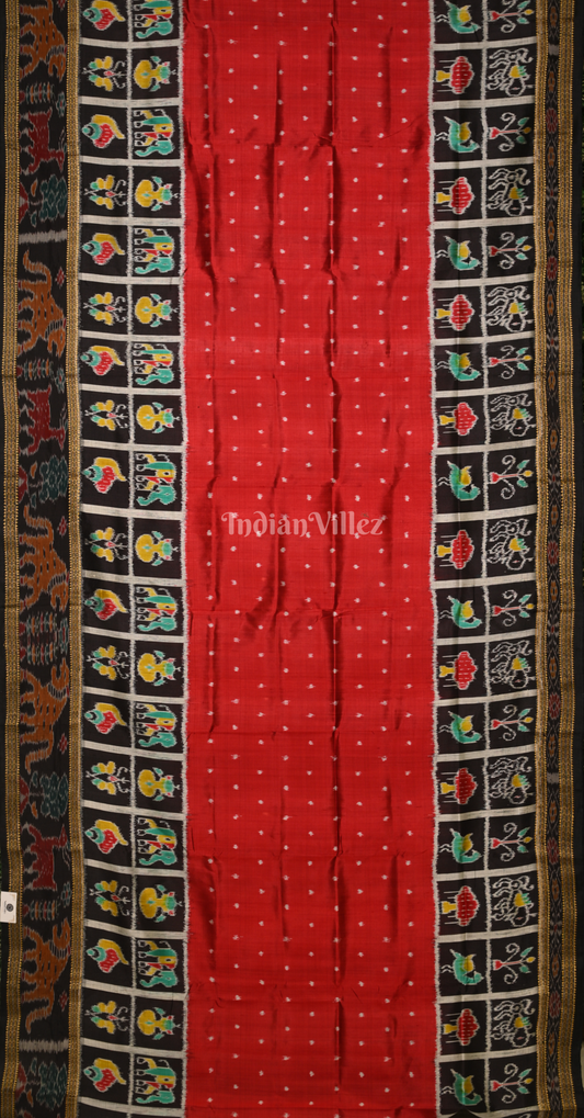 Red Black Dot Half Nabakothi Odisha Ikat Khandua Silk Saree