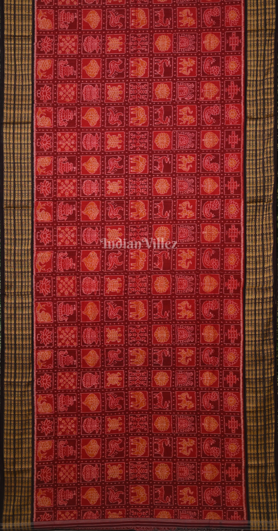 Red Black Nabakothi Odisha Ikat Sambalpuri Cotton Saree 