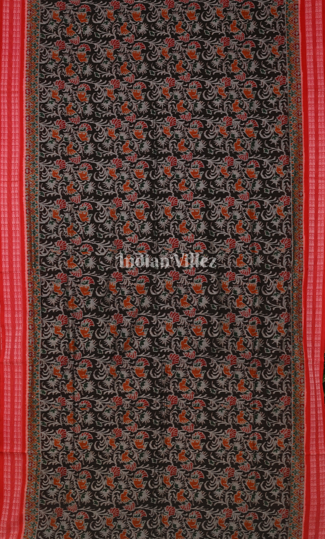 Black Red Odisha Ikat Sambalpuri Cotton Saree 