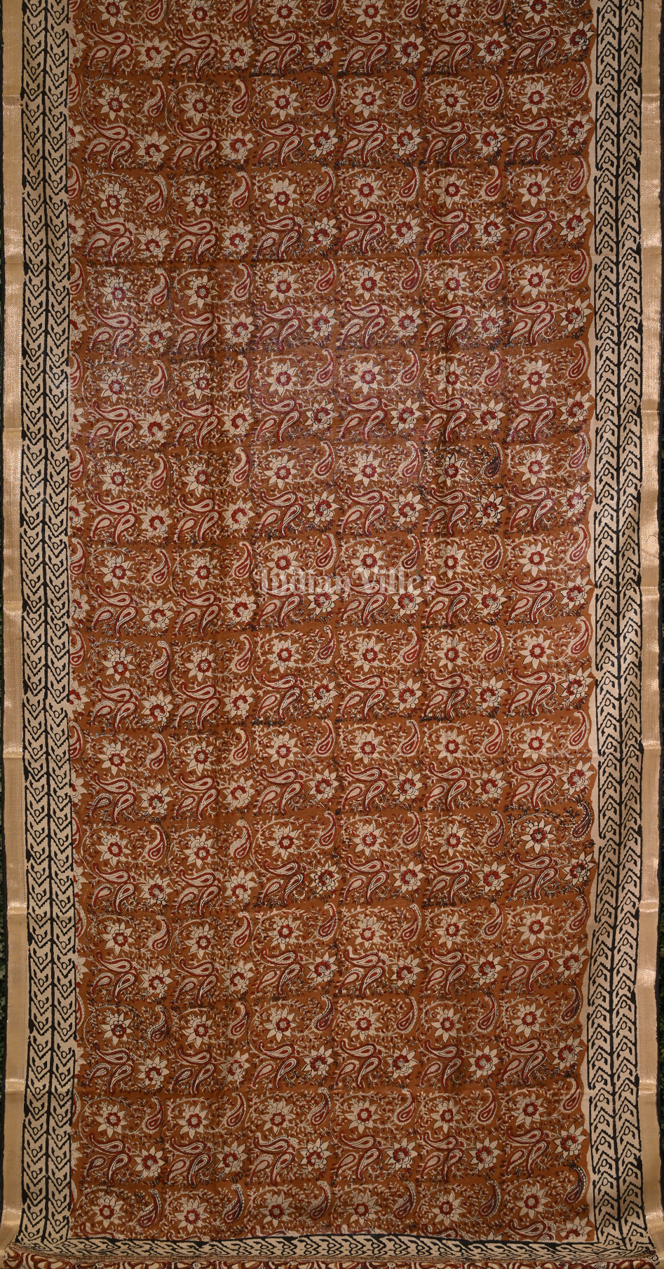 Maroon Block Printed Bagru Cotton Saree 