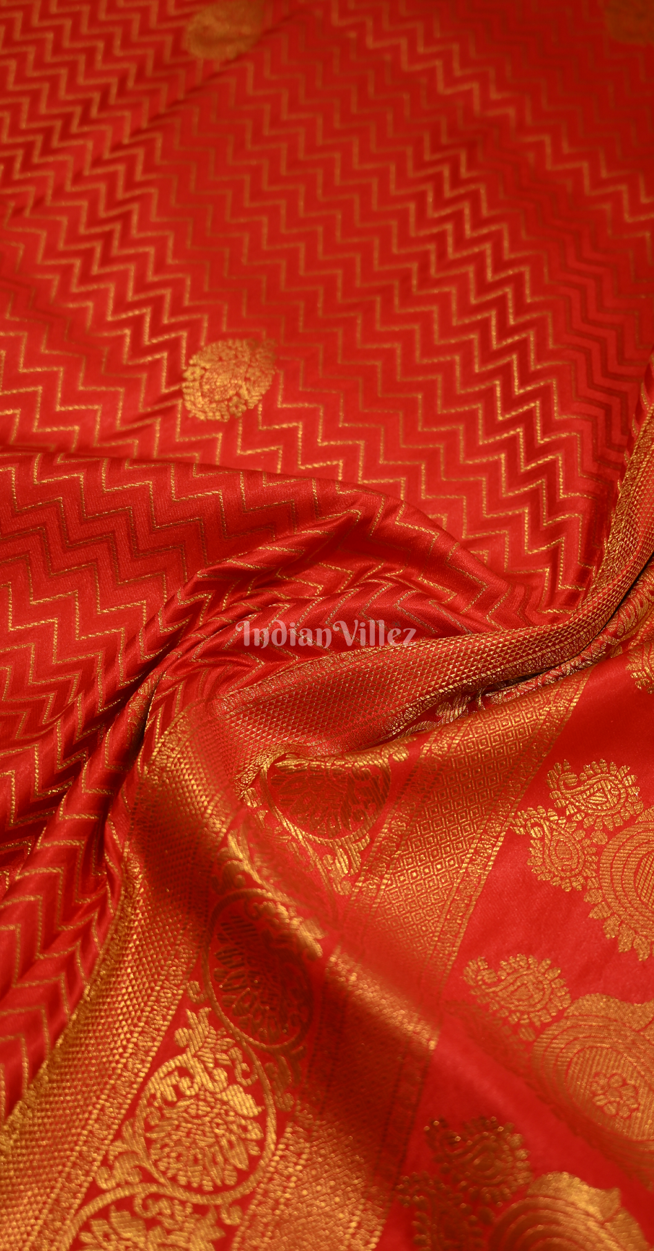 Red Pure Satin Kanjivaram Silk Saree with Brocade Work