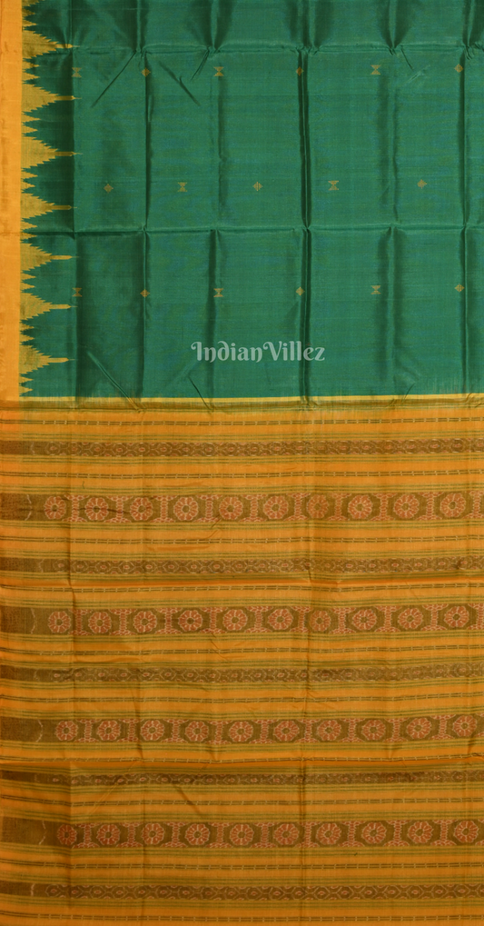 Green Yellow Sambalpuri Phoda Kumbha Tussar Silk Saree with Sarabandha Anchal