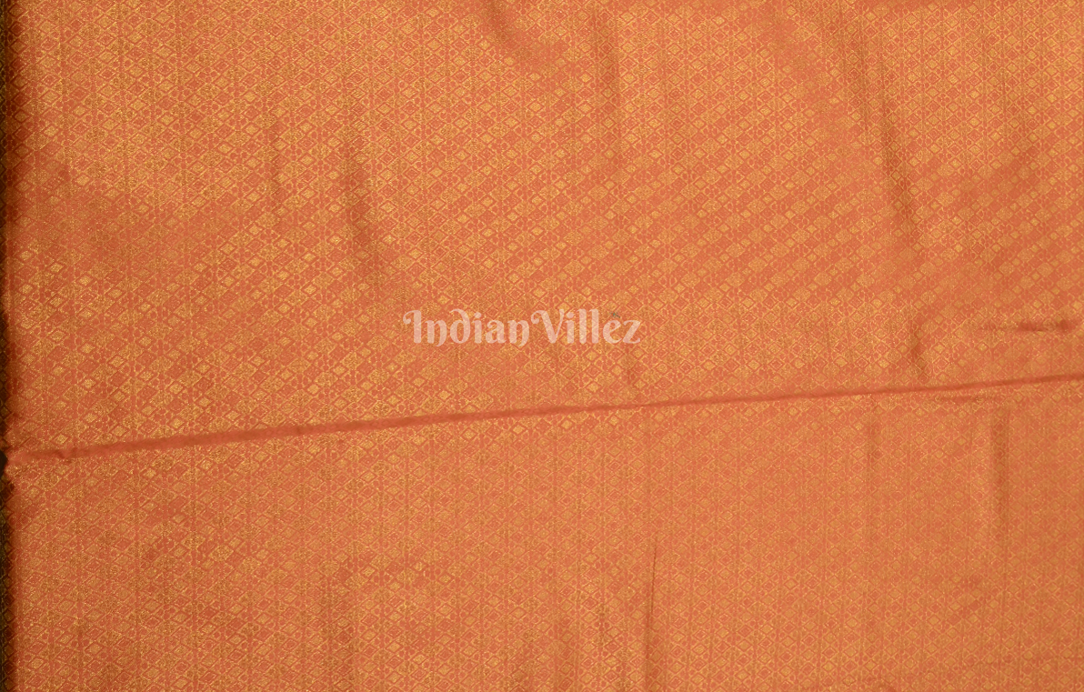 Yellow Peach Pure Zari Base Chaap Hand Woven Kanjivaram Silk Saree