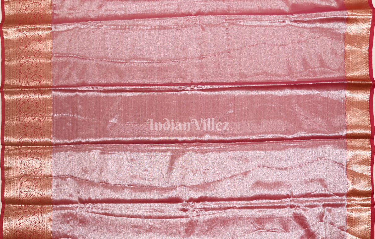 Cream Red Zari Woven Pure Kanjivaram Tissue Silk Saree