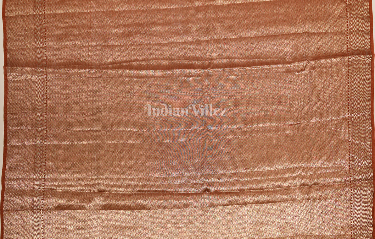 Peach Red Pure Monga Muslin Banarasi Silk Saree