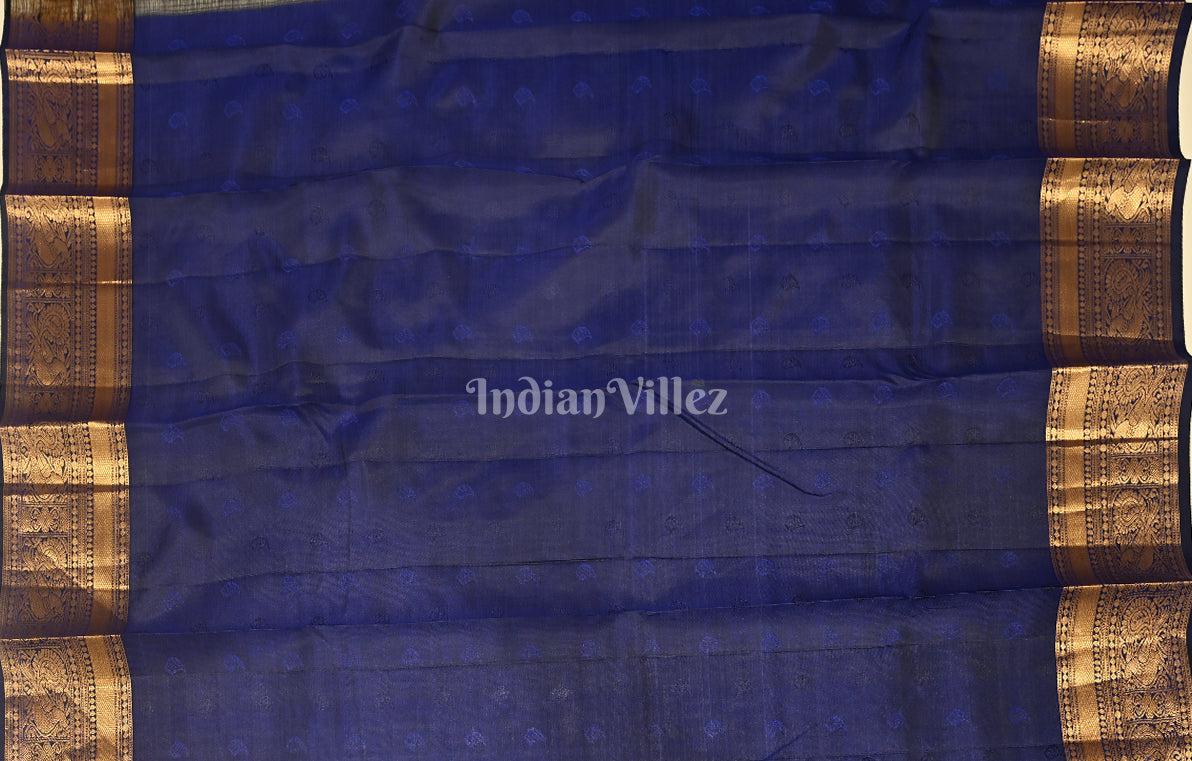 Blue Floral Brocade Pure Kanjivaram Silk Saree 